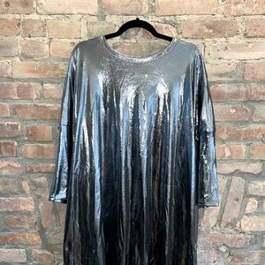Oversized Shiny Silver Metallic Shirt Dress